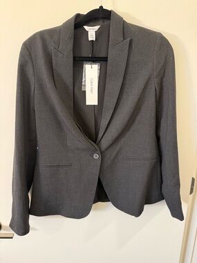NWT Calvin Klein Women's Charcoal Single-Button Blazer